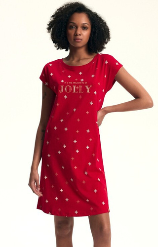 Bawełniana koszula nocna damska Henderson Dotie 43720 – świąteczna, JOLLY