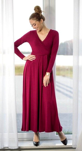 109 Wizytowa Sukienka z długim rękawem MIRACLE- granat w kwiaty 