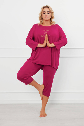 Piżama Damska 3/4 rękaw, 3/4 spodnie Natura Italian Fashion - wino 