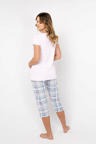 Piżama Damska krótki rękaw, 3/4 spodnie Glamour Italian Fashion - różowy/druk