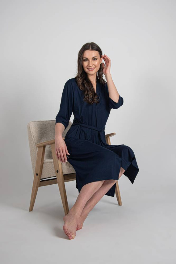 De Lafense Visa 942 – długi, lekki szlafrok damski z wiskozy, granat