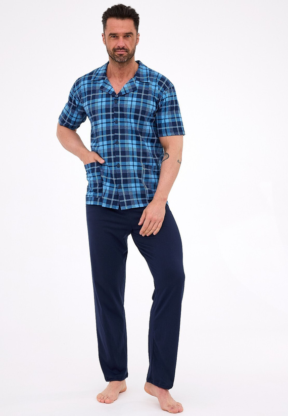 Cornette 318/58 – męska piżama bawełniana rozpinana, kratka, krótki rękaw