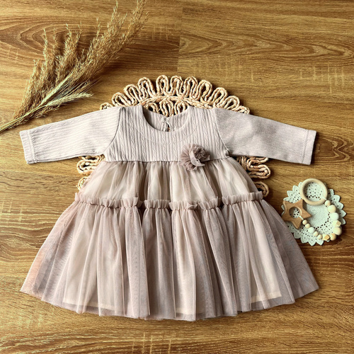 Sukienka z długim rękawem SKAG015 EkoBaby Mamatti - beżowy