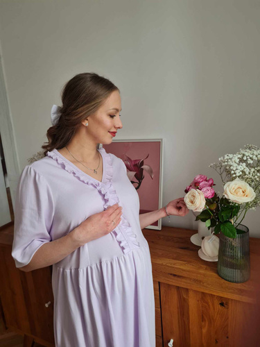 Koszula nocna ciążowa 34NA Natalie – z bawełny, do karmienia, z uroczą falbanką