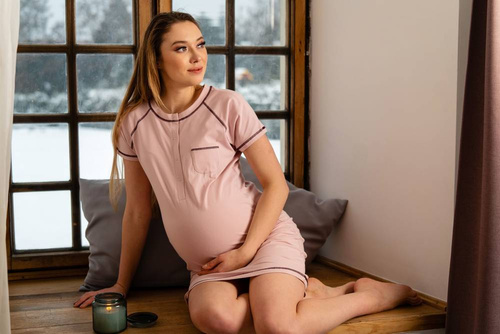 332 Koszula polo ciążowa i do karmienia MIRACLE - pudrowy róż