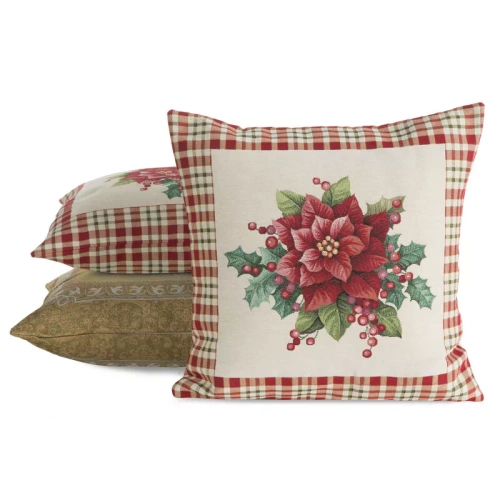 Poszewka świąteczna gobelinowa kwiaty Chp 1273 Eurofirany beżowy 