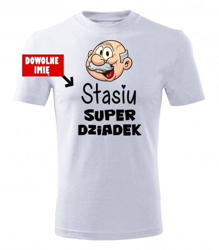 Koszulka męska "SUPER DZIADEK z imieniem" Moocha biały