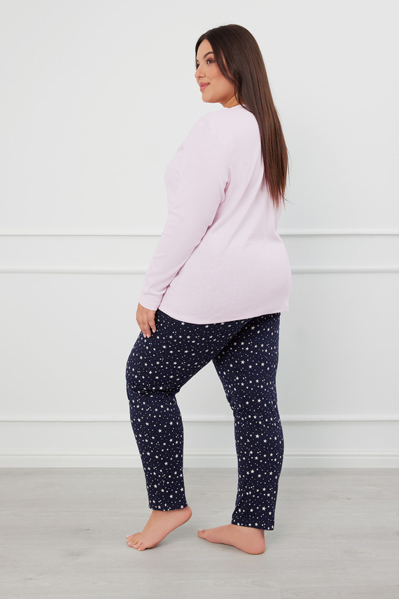 Rozpinana Piżama Damska długi rękaw, spodnie Libra Italian Fashion - różowy/druk