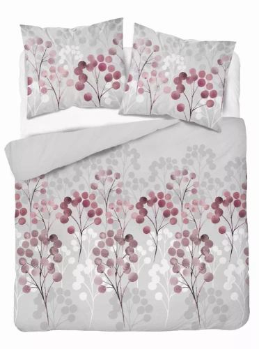 Pościel satynowa gałązki w odcieniach różu 5223 B Detexpol szary 