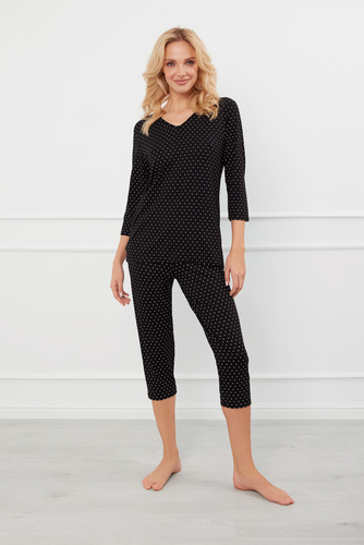 Piżama Damska 3/4 rękaw, 3/4 spodnie Puntini Italian Fashion - czarny  