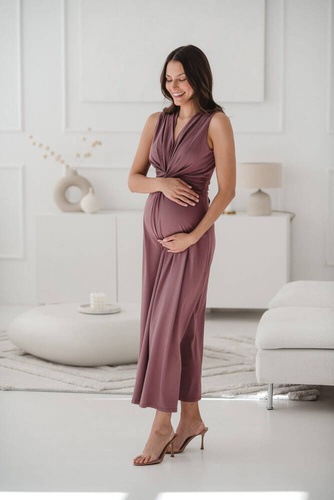 Sukienka ciążowa i do karmienia krótki rękaw Loop maxi Milk&Love rose brown