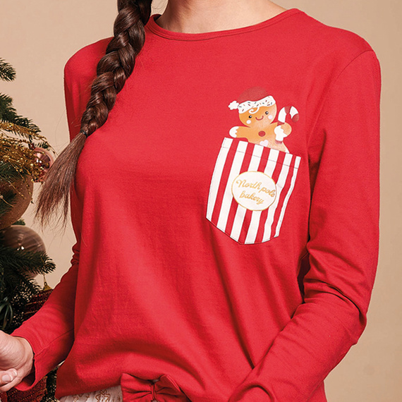 Gretel Sorbetto czerwona – piżama damska świąteczna dł. rękaw i spodnie w pierniki