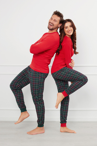 Piżama Damska długi rękaw, długie spodnie Foggia Italian Fashion - czerwony/druk 