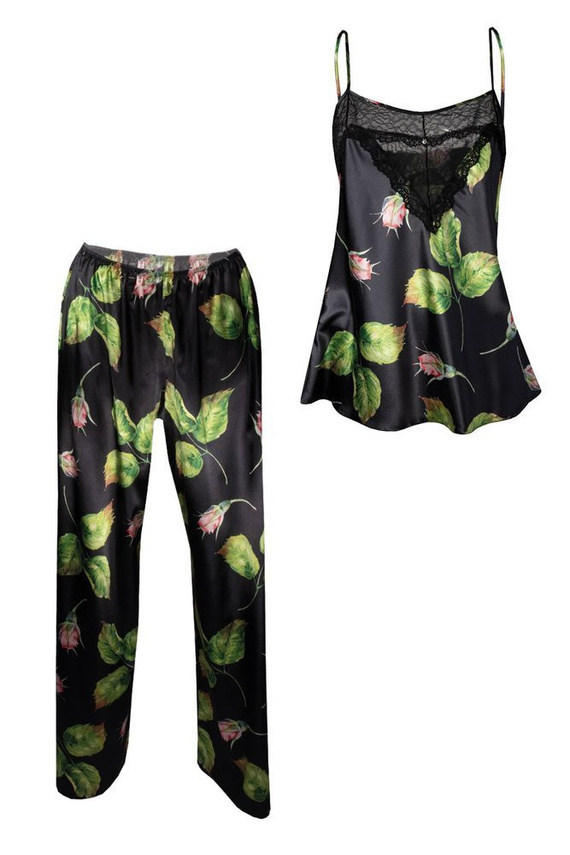 Piżama Damska Satynowa Flowers DKaren - DK-KC 9 granatowy