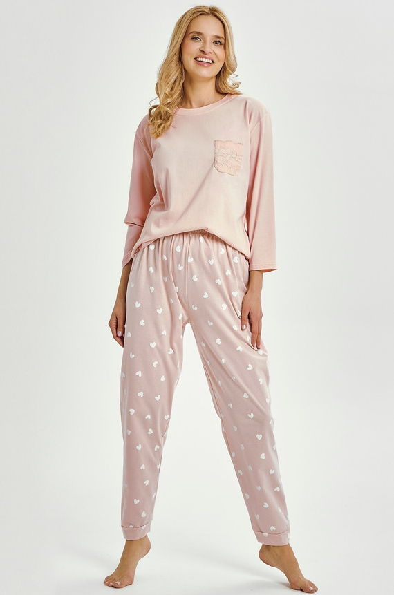 Taro 3442 Nori piżama damska różowa bawełniana rękaw 7/8 klasyczna