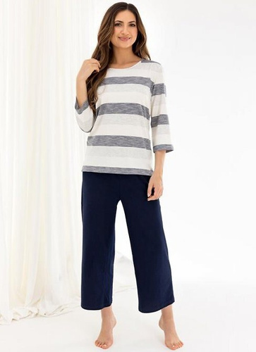 Regina 719 piżama damska granatowa   – koszulka wiskozowa i bawełniane spodnie 3/4