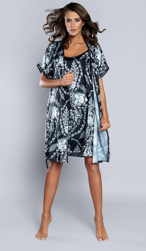 Silver Szlafrok Damska krótki rękaw Satyna Italian Fashion- granat 