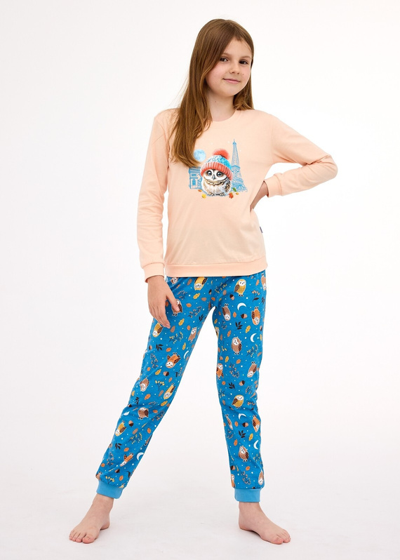 Dziewczęca piżama bawełniana Paris 977/188, 978/188 – brzoskwiniowa, z długim rękawem