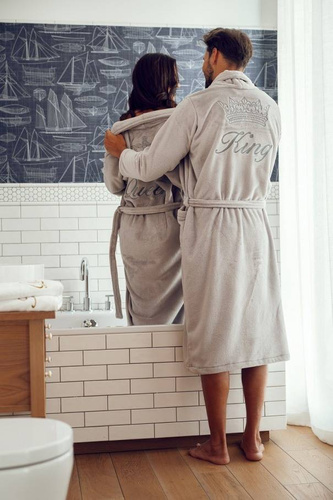 Zestaw szlafroków Queen&King + Korona ByShelly - jasny szary/srebrny