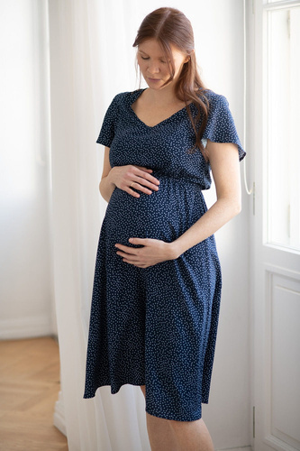 Sukienka ciążowa i do karmienia Lovely Dress Midi Milk&Love granatowa w groszki