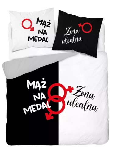 Detexpol Holland 5121 A pościel bawełniana mąż na medal / żona idealna- dwustronna, naturalna, 100% bawełna