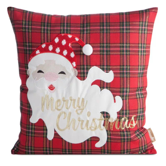 Eurofirany poszewka świąteczna CHP 165 – 45x45, kratka biało-czerwona z Mikołajem