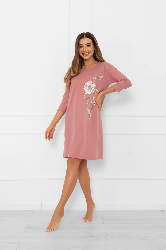 Damska koszula nocna Akita – bawełna, długość do kolan, rękaw 3/4 Italian Fashion