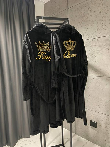 Szlafrok męski King + Korona ByShelly - czarny/złoty