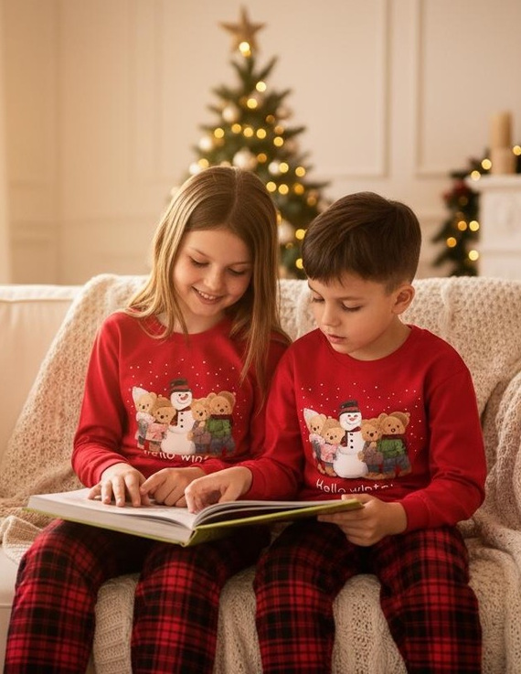 Cornette Winter 594/185, 592/185 – piżama dziewczęca świąteczna czerwona, bawełna