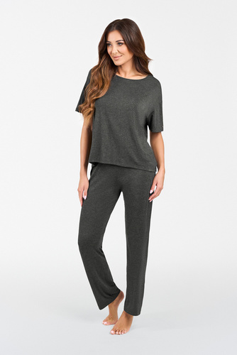 Komplet damski Akord krótki rękaw, długie spodnie Italian Fashion - ciemny melanż 