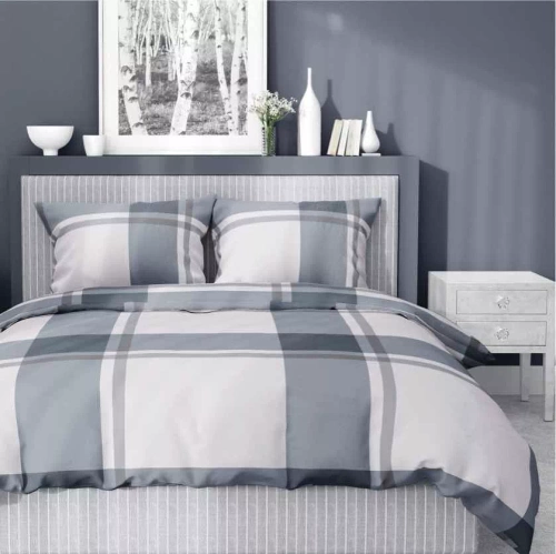 Pościel satynowa kratka 5218 A Detexpol szary 