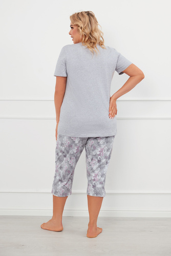 Piżama Damska krótki rękaw, 3/4 spodnie Ibena Italian Fashion - melanż/druk