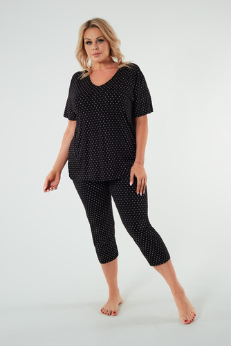 Piżama Damska krótki rękaw, 3/4 spodnie Puntini Italian Fashion - czarny