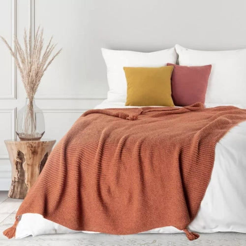 Koc narzuta z frędzlami Pled 1 Eurofirany ceglasty