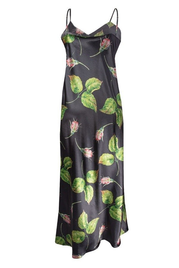 Długa halka satynowa Flowers DKaren - DK-HI 8 czarny