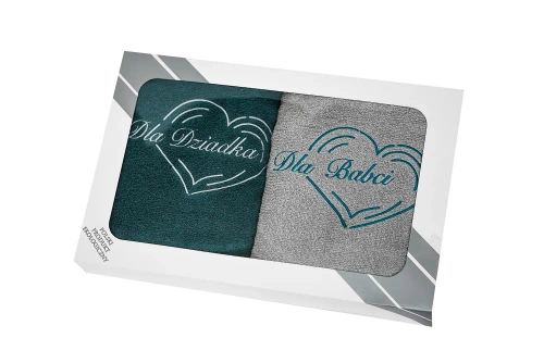 Komplet ręczników w pudełku Dla Babci i Dziadka Extrapościel szary/turkusowy