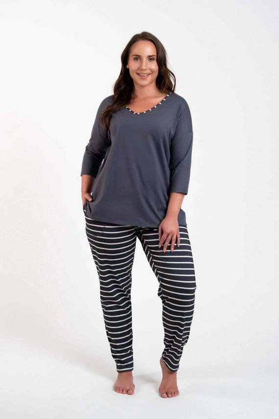 Piżama Damska 3/4 rękaw, długie spodnie Betty Italian Fashion - druk grafitowy/grafitowy