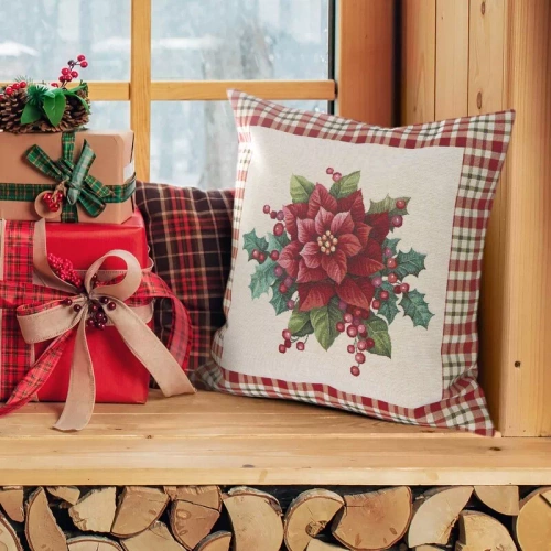 Poszewka świąteczna gobelinowa kwiaty Chp 1273 Eurofirany beżowy 