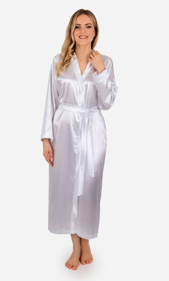 Szlafrok damski satynowy długi Eunika ByShelly - biały