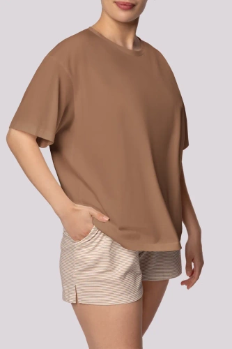 Piżama damska Stripe shortsleeve Mona karmel