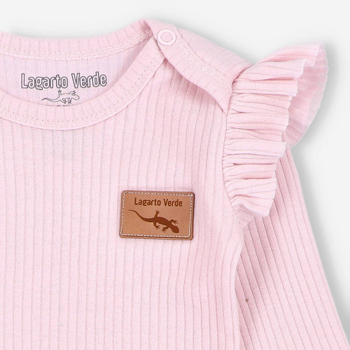 Dzianina prążkowana Body z falbankami Lagarto Verde - różowy