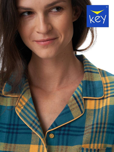 Rozpinana Piżama Damska LNS 407 Key - zielony/kratka