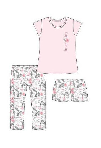 Piżama damska trzyczęściowa 665/311 Dreaming Cornette różowy