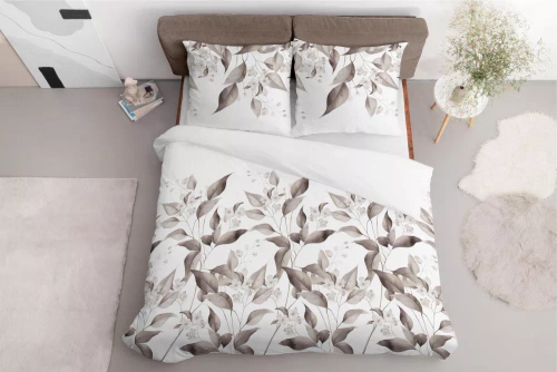 Pościel satynowa liście 5326 B Detexpol beż 