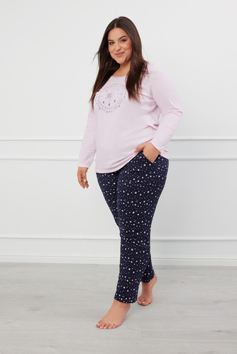 Piżama Damska długi rękaw, długie spodnie Arugia Italian Fashion - różowy/druk