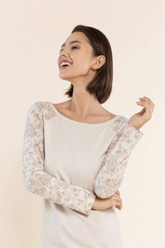 Koszula damska basic 36 Bonamera beżowy kwiaty