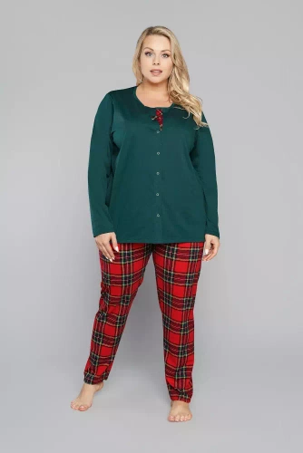 Piżama Damska długi rękaw, spodnie Zorza Italian Fashion - czerwony/druk 