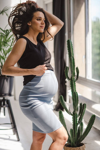 Tummy spódnica ciążowa z dzianiny w prążki Milk&Love błękitny