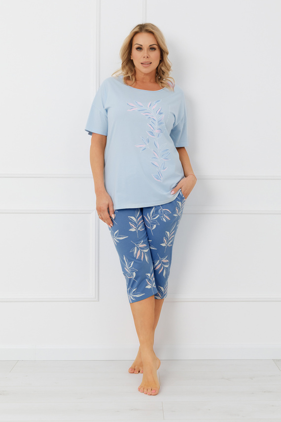 Bawełniana piżama damska ERULA Italian Fashion krótki rękaw 3/4- niebieska