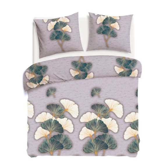 31510/2 Darymex Flanelove beżowa zielona liście miłorzębu– komplet pościeli flanelowej, 100% bawełna, ciepła i przytulna